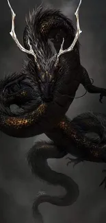 Majestic black dragon on a dark background, perfect for fantasy lovers.