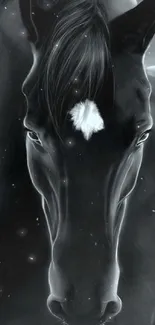 Majestic black horse with white mark wallpaper.