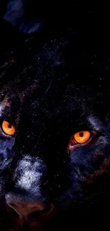 Black panther with fierce amber eyes, dark and mysterious.