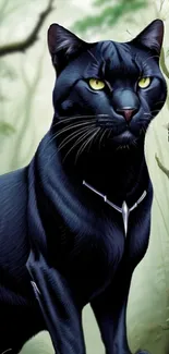 Majestic black panther in a lush jungle setting.