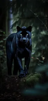 Close-up of a black panther walking with a fierce gaze.