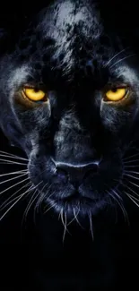 Black panther with glowing eyes in dark wallpaper.