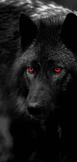 Black wolf with red eyes mobile wallpaper.