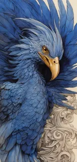 Majestic blue bird with detailed feathers.