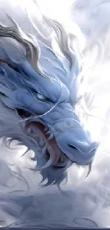 Majestic blue dragon in misty clouds, mobile wallpaper