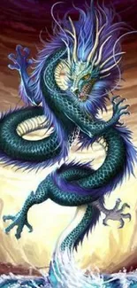 Blue dragon artwork with vibrant colors on a mobile wallpaper.