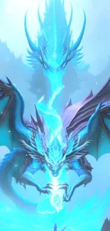 Majestic blue dragon in a fantasy scene with vibrant energy and mystical aura.