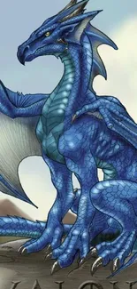 Majestic blue dragon in fantasy artwork.