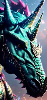 Detailed blue dragon with vibrant colors in fantasy wallpaper.