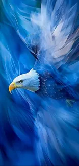 Majestic blue eagle soaring in an artistic design.