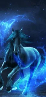 Blue horse with glowing aura on dark background wallpaper.