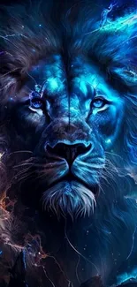 Majestic blue lion digital art wallpaper with vibrant colors for mobile phones.