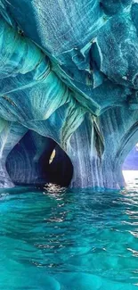 Turquoise waters inside Chile's Marble Caves.