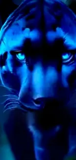 Blue panther with glowing eyes, bold and vibrant.