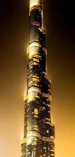 Stunning night view of the illuminated Burj Khalifa in Dubai.