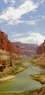 Scenic canyon with river under a clear blue sky.