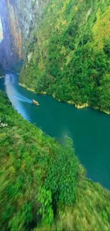 A picturesque green canyon with a serene river.