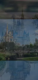 Majestic castle reflected in serene lake.