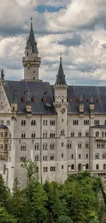 Majestic castle with cloudy sky backdrop on mobile wallpaper.