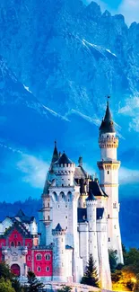 Majestic castle with blue mountains