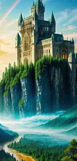 Majestic castle atop a cliff with lush green surroundings.