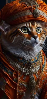 Majestic cat in vibrant royal orange attire.