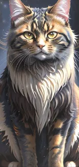 Majestic cat with intricate fur on a decorative background.