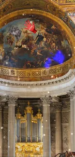 Majestic cathedral ceiling with classical artwork and grand architecture.