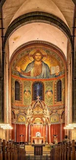 Vibrant cathedral interior with frescoes and ornate architecture.