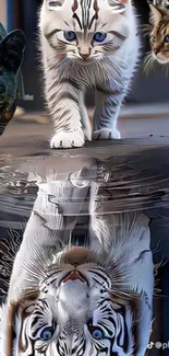 Artistic wallpaper of cats with reflections and vibrant colors.