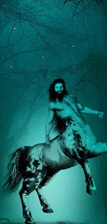 Centaur in turquoise enchanted forest, mythical mobile wallpaper.