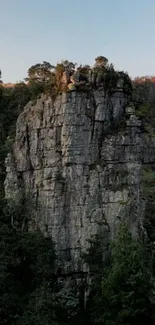 Majestic cliff surrounded by lush greenery.