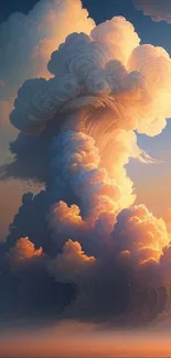 Artistic cloud formation at sunset, featuring warm colors.