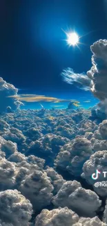Majestic cloudscape featuring sunlit clouds and a deep blue sky.