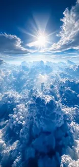 Majestic cloudscape with sunrays illuminating dramatic clouds.