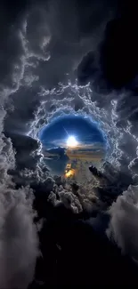 Vivid artistic cloudy sky with sunburst.