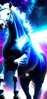 Majestic cosmic horse in vibrant galaxy.