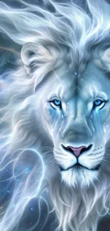 Majestic cosmic lion with starry background.