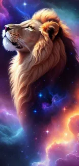 Majestic lion art in a cosmic galaxy setting.