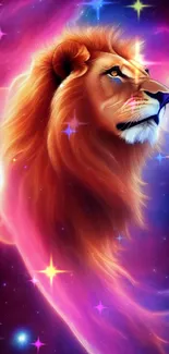 Cosmic lion in swirling nebula with vibrant colors.