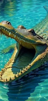 Crocodile swimming in clear blue water.
