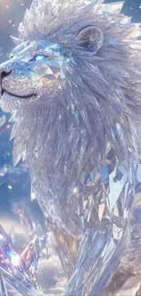 Majestic crystal lion in icy landscape mobile wallpaper.