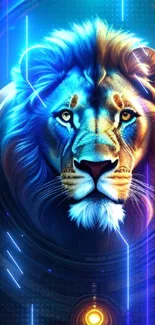 Vibrant cyber lion art with neon hues.