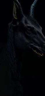 Majestic dark beast with horns on a black background wallpaper.