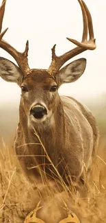 Majestic deer standing in the golden field.