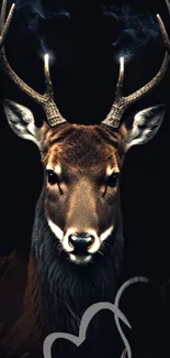 Mobile wallpaper of a deer with glowing antlers set against a dark background.