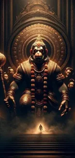 Majestic deity in golden hues on a mystical mobile wallpaper.