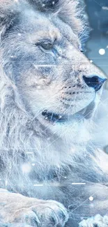 Majestic digital art of a lion with a blue futuristic theme.