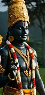 Majestic divine statue with ornate details in a scenic landscape.