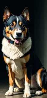 A majestic dog sitting gracefully with a playful expression in natural light.